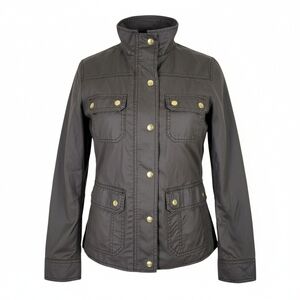 J Crew Downtown Field Waxed Jacket Size S Green Zip Snap Closure Stand Up Collar